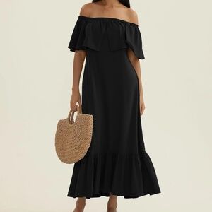 CHERFLY Women's Long Dress Off The Shoulder Ruffle Swing Dress Cutout.Size Large